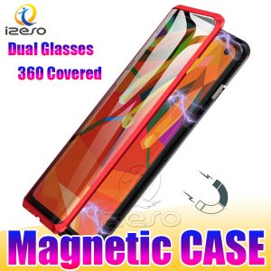 dual glass magnetic phone case for samsung s10e s10 5g a80 a70 a50 a30 s9 note9 360 covered adsorption magnet metal cases izeso