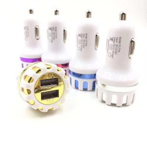 dual usb ports led light sun flower car charger 5v 2.1a 2 port mini plug abs auto charger adaptor for samsung