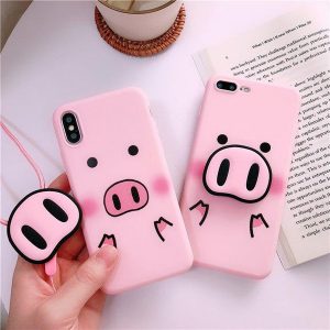 ell for samsung s10 s8 s9 note 8 9 a7 a8 a50 j6 case pig tpu case pig nose soft phone strap rope case with kickstand