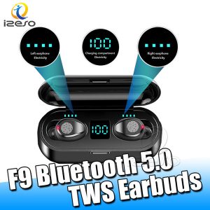 f9 bluetooth 5.0 magnetic headset noise cancelling 8d hifi sound handsheadphones for iphone 11 pro tws earbuds with led display izeso