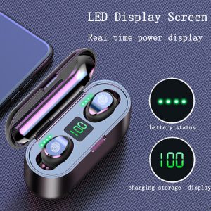 f9 tws wireless earphone digital led display bluetooth v5.0 earbuds bluetooth headphone with 2000mah power bank headset with m