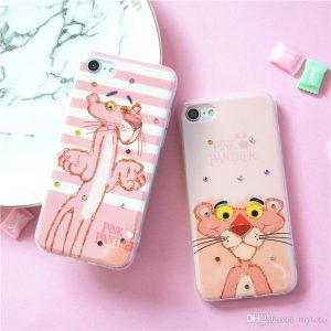 factory price luxury cartoon pink solf silicone cover diamond pink leopard pattern phone case for iphone 6 6s 7 8 plus x 10 back cover capa