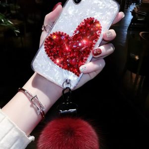 fashioh iphone 11pro/11/11promax designer iphone xr xsmax x/xs hairball 7p/8p phone case fashion heart shaperhinestone real cover wholesale2