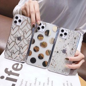 fashion electroplated gold stamping star wave point heart clear soft tpu back cover for iphone 11 pro max 2019 xs xr x 8 7 6 6s plus