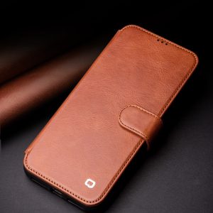 fashion genuine leather flip cover for iphone11 handmade magnetic buckle card slot phone case