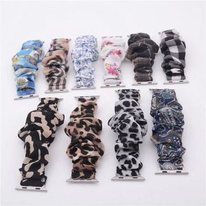 fashion leopard printing cloth wristband flower/scrunchie cloth fashion wrist band 38m 40mm 42mm 44mm for iwatch 4/3/2/1 10 colors