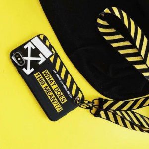 fashion off simple white letter couple phone case for iphone 11pro 7 8 plus x xs xr max 11 pro max soft cover with lanyard