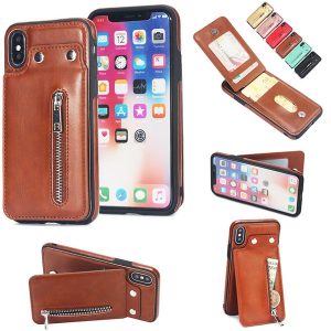 fashion wallet cases zipper leather phone back case with credit card slots holder luxury pu cover for iphone x 8 7 6s plus