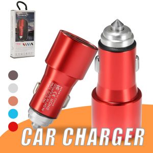 fast charging car charger adapter 18w 5v 2.4a metal dual ports usb car adapter for iphone android universal cellphones in retail box