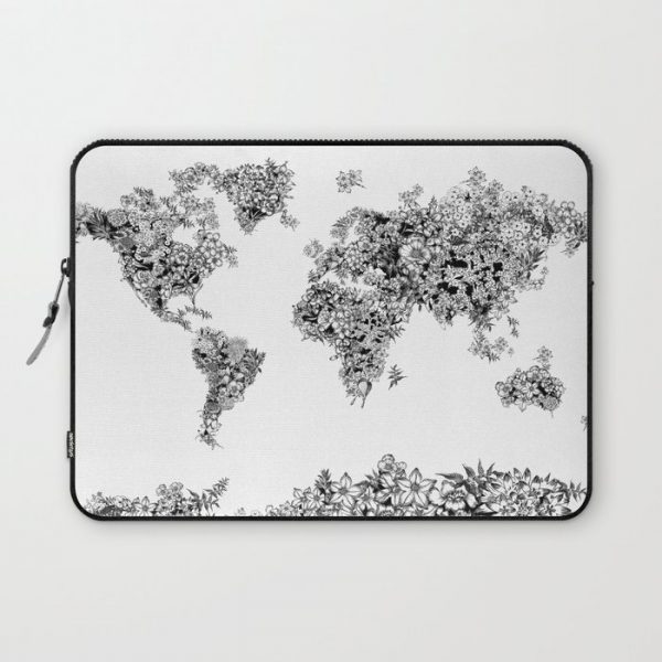 floral world map black and white Computer Cover by Bekim ART - Laptop Sleeve - 13"