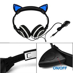 foldable flashing glowing cute cat ear headphones gaming headset earphone with led light for pc lapcomputer mobile phone 30pcs