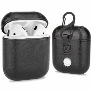 for apple airpods pu leather wireless earphone protective case holder shell cover charging cases with hook with retail box