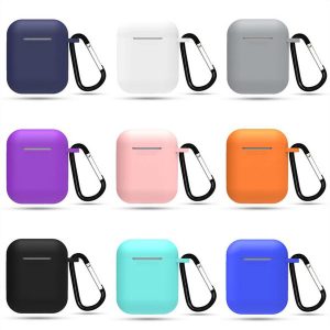 for apple airpods silicone case soft ultra thin protector cover sleeve pouch with anti-lost buckle for air pods earphone case i9s tws dhl