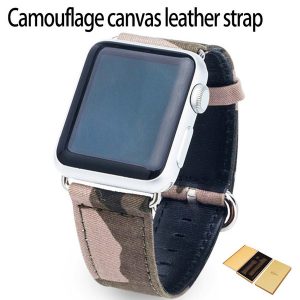 for apple watch band 42mm 38mm camouflage canvas steel pin buckle leather strap for iwatch 1 2 3 4