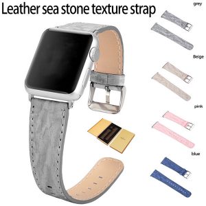 for apple watch band 42mm 38mm sea stone textured steel pin buckle leather strap for iwatch 1 2 3 4