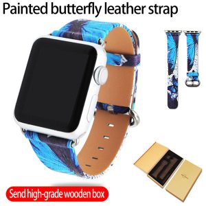 for apple watch iwatch band 42mm 38mm painted butterfly pu leather strap for iwatch 1 2 3 4