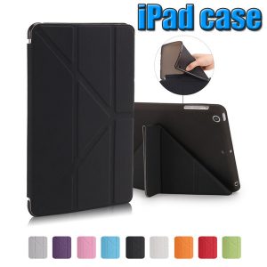 for ipad air case ipad mini 4 3 2 1 case with silicone soft back multi-fold pu leather transformer folding front smart cover