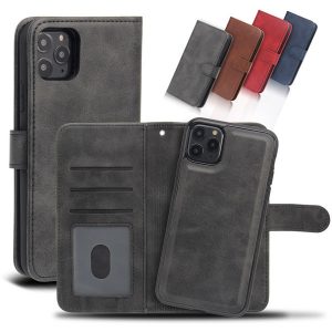 for iphone 11 pro xs max wallet case luxury pu leather magnetic 2in1 detachable phone case with card slots for samsung note10 s10