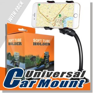 for iphone 6/6s double clip car mount, easy-to-use universal long arm/neck 360°rotation windshield phone holder for cell phones -retail pack