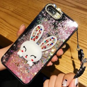 for iphone x 8 7 6 6s bling luxury designer rabbit holder full protective quicksand cell phone case with lanyard