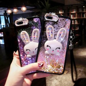 for iphone x phone case creative rabbit ear bracket quicksand mobile phone shell flash drill handmade stickers support 2pcs delivery