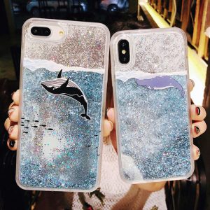 for iphone x phone case dolphin liquid quicksand mobile phone case creative quicksand protective cover support 2pcs delivery