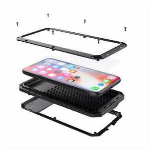 for iphone x xr xs max samsung galaxy s9 plus s10e metal case aluminum alloy metal tempered glass cover shockproof waterproof