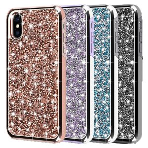 for iphone xr case bling glitter rhinestone diamond cover dual layer shockproof soft tpu hard pc protective case for iphone xr xs max