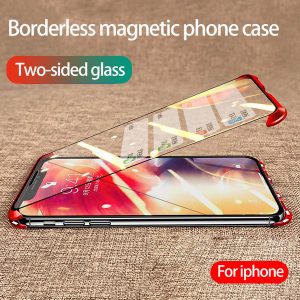 for iphone xs max phone case borderless magnetic phone case double-sided tempered glass drop protection cover support 2pcs delivery