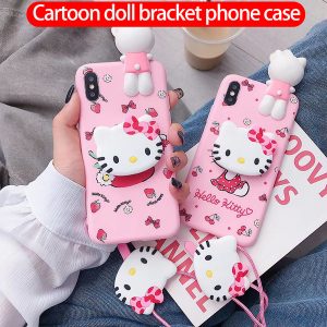 for iphone xs max phone case cartoon bracket phone case send the same paragraph lanyard matte tpu cover support 10pcs delivery