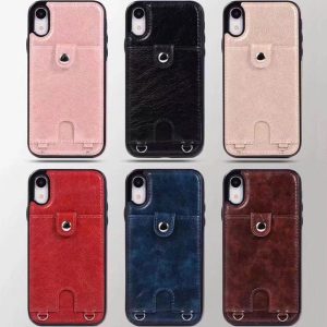 for iphone xs max xr 8 7 6 plus wallet cell phone case with laryand for pu leather cases wallet back cover pouch with card slot 100pcs