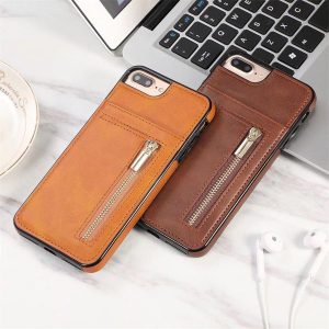 for iphone xs max xr 8 7 6 plus wallet cell phone case with zipper for pu leather cases wallet back cover with card slot p frame