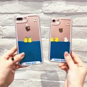 for iphone xs xr phone case cute liquid small yellow duck mobile phone case anti-fall cartoon protective cover support 2pcs delivery