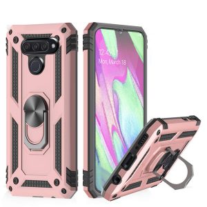 for lg k50/q60 stylo 5 4 aristo 2 3 360 degree rotating metal ring holder kickstand dual layer shockproof hard phone case