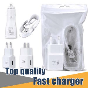 for samsung s7 fast wall charger car charger for s6 note 5 travel adapter 1.5m micro usb cable kits 5v 2a us eu version plug no logo opp bag