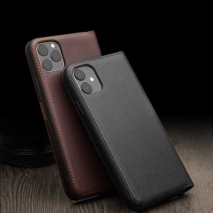 genuine leather flip case handmade business cover with card slots for iphone 11 pro max