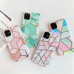 geometry marble plating soft tpu case for iphone 11 pro xs max xr x 8 7 6 fashion luxury hybrid rock granite chromed contrast color cover