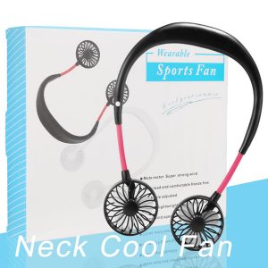 hanging neck fan usb rechargeable neckband lazy neck hands hanging dual cooling mini fan sport 360 degree rotating