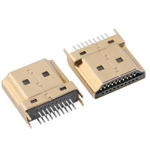 hipping 50pcs/packs gold tone mini hdmi male jack connectors 1.6mm pitch 19 pins pcb wholesale