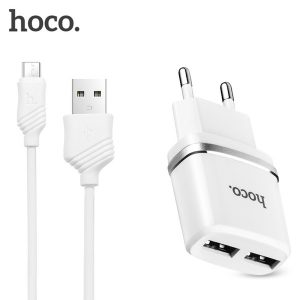 hoco dual usb port 5v 2.4a output intelligent wall travel charger adapter with micro usb cable 1m set