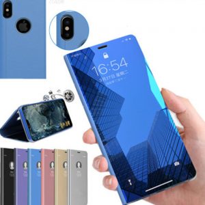 holder phone case for iphone x xr xs max s8 s10 plus huawei planting case electroplate clear smart kickstand mirror view flip cover