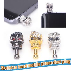 human skeleton cute 3.5mm dust plug skull diamond headphones plug cap for iphone 6 5s samsung universal anti dust cover