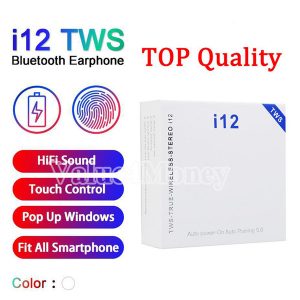 i12 tws bluetooth 5.0 ture wireless earbuds stereo headphone touch control biaural headset auto pairing auto power up pop up window earphone