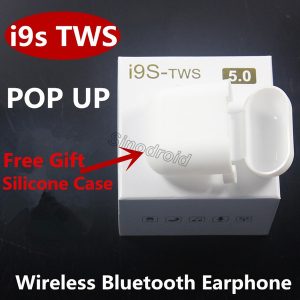 i9 i9s tws wireless earphone support pop up window portable 5.0 bt headset invisible earbuds with charging box+ silicone protector case gift