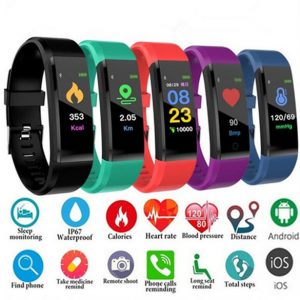 id115 plus lcd screen smart bracelet fitness tracker pedometer watch band heart rate blood pressure monitor smart wristband watch colorful