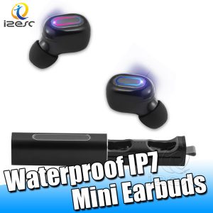 ip7 waterproof wireless tws earbuds bluetooth 5.0 mini earphones smart headset with aluminume alloy charging box with retail packaging izeso