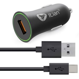 itian universal car charger adapter with usb to type c data transfer and charging cable