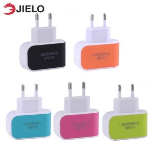 jielo 5v 3a multiple 3 ports luminous charger wall usb charger eu plug adapter phone charger for iphone 8 for samsung s8 tablet