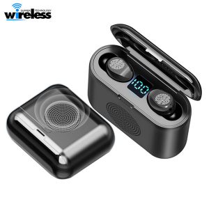 latest f9 2 in 1 tws mini bluetooth 5.0 earphone smart touch sports stereo wireless headset 9d surround sound speaker