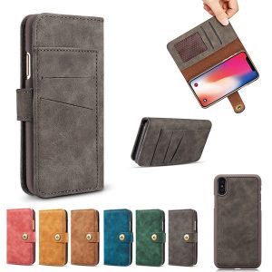 leather flip cover case for iphone 11 pro max xr xs max 8 6s plus card slot wallet magnetic removable dirt-resistant protective case